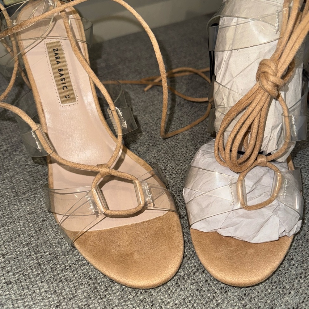Zara Tan Heels with Strappy Design